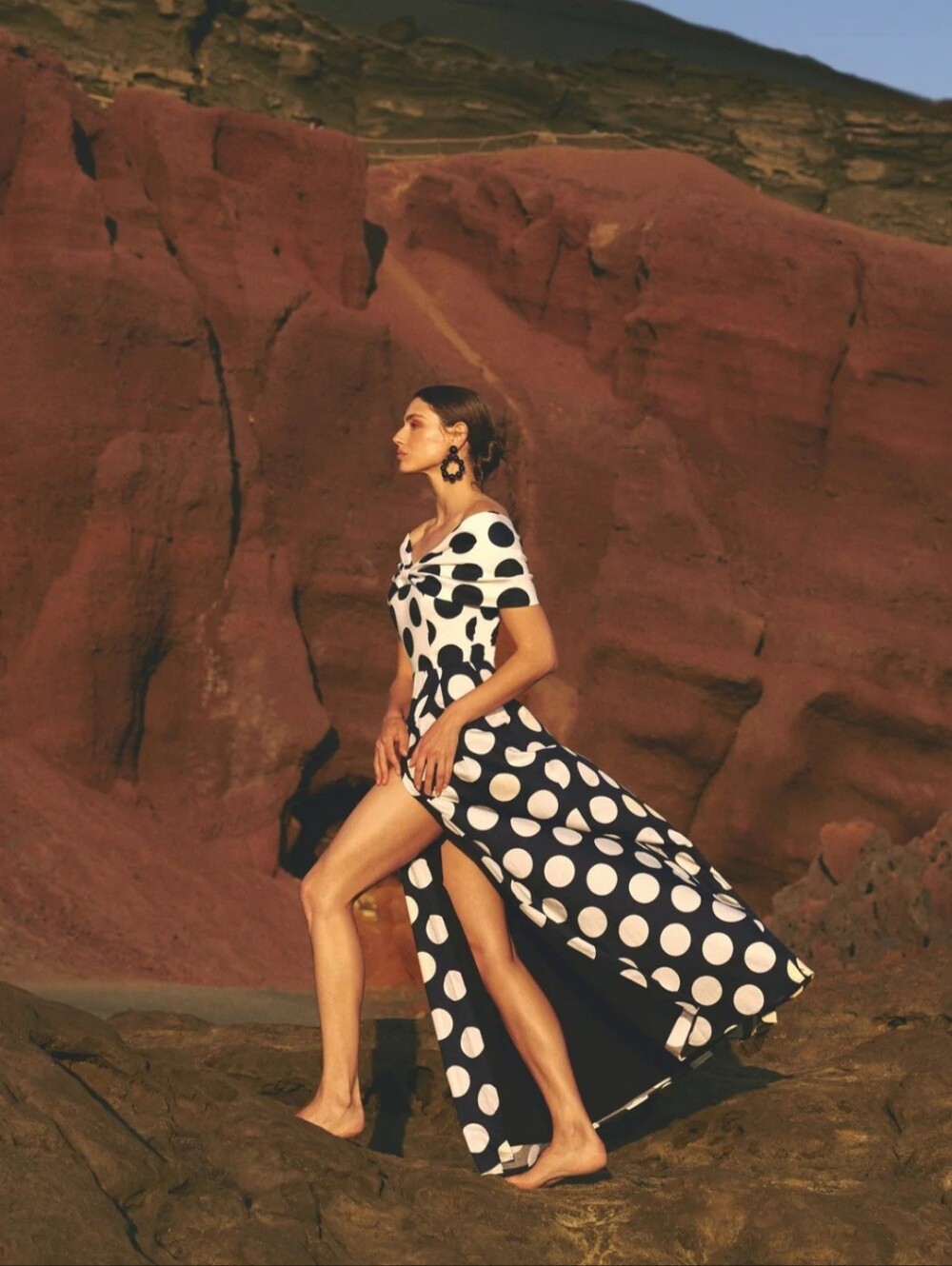 Leo & Ugo Paris Laurine Off Shoulder Long Polka Dot Dress Size  10 12 NWT